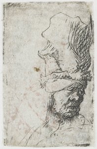 Testa di un uomo con un berretto alto da Rembrandt van Rijn