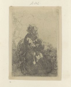 Gerolamo inginocchiato in preghiera, lo sguardo rivolto verso il basso da Rembrandt van Rijn