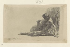 Giovane uomo seduto a terra con una gamba distesa da Rembrandt van Rijn