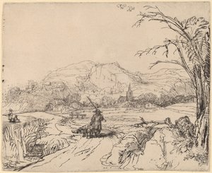 Paesaggio con cacciatore e cane da Rembrandt van Rijn