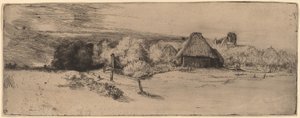 Paesaggio con alberi, edifici agricoli e una torre da Rembrandt van Rijn
