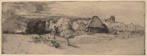 Paesaggio con alberi, fabbricati rurali e una torre da Rembrandt van Rijn