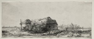 Paesaggio con un cottage e un fienile: Oblong, 1641 da Rembrandt van Rijn