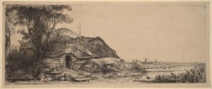 Paesaggio con una casetta e un grande albero da Rembrandt van Rijn