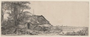 Paesaggio con una casetta e un grande albero da Rembrandt van Rijn