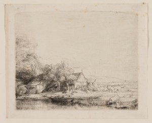 Paesaggio con mucca che beve da Rembrandt van Rijn