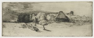 Paesaggio con edificio agricolo e la casa con la torre da Rembrandt van Rijn