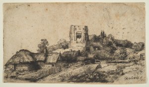 Paesaggio con una torre quadrata, 1650 da Rembrandt van Rijn