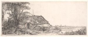 Paesaggio con una casetta e un grande albero da Rembrandt van Rijn