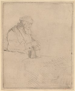 Vecchio in meditazione, appoggiato a un libro da Rembrandt van Rijn