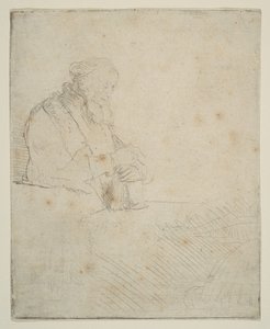 Vecchio in meditazione, appoggiato a un libro da Rembrandt van Rijn