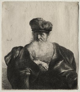 Vecchio con barba, berretto di pelliccia e mantello di velluto, c. 1632 da Rembrandt van Rijn