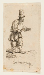 Contadino con un Cappello Alto, Appoggiato a un Bastone da Rembrandt van Rijn