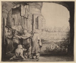 Pietro e Giovanni guariscono lo zoppo alla porta del Tempio da Rembrandt van Rijn