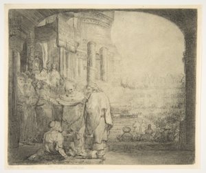 Pietro e Giovanni guariscono lo storpio alla porta del tempio da Rembrandt van Rijn