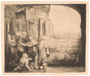 Pietro e Giovanni guariscono lo storpio alla porta del tempio da Rembrandt van Rijn