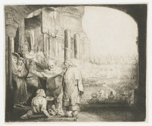 Pietro e Giovanni guariscono lo storpio alla porta del tempio da Rembrandt van Rijn
