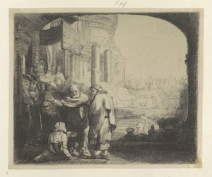 Pietro e Giovanni guariscono uno storpio alla porta del Tempio da Rembrandt van Rijn