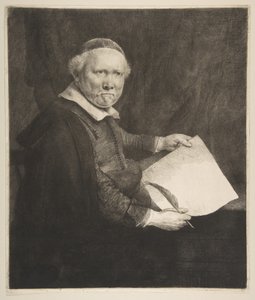 Ritratto di Lieven Willemsz van Coppenol, Maestro di Scrittura (piatto più grande) da Rembrandt van Rijn