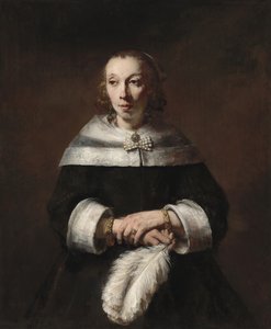 Ritratto di una donna con un ventaglio di piume di struzzo