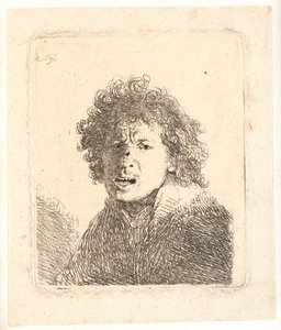 Rembrandt a capo scoperto e bocca aperta, come se stesse urlando: busto da Rembrandt van Rijn