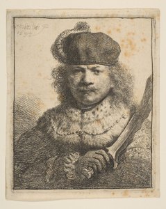 Rembrandt con sciabola alzata da Rembrandt van Rijn