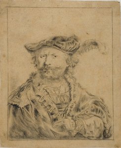 Rembrandt con cappello piumato da Rembrandt van Rijn