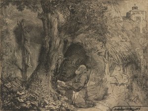 San Francesco sotto un albero in preghiera da Rembrandt van Rijn