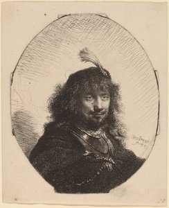 Autoritratto (?) con cappello piumato e sciabola abbassata
