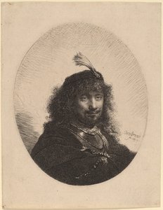 Autoritratto (?) con cappello piumato e sciabola abbassata