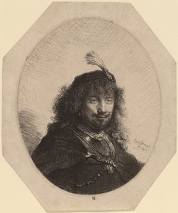 Autoritratto (?) con cappello piumato e sciabola abbassata