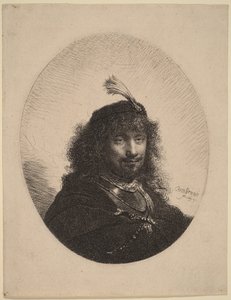 Autoritratto () con berretto piumato e sciabola abbassata da Rembrandt van Rijn