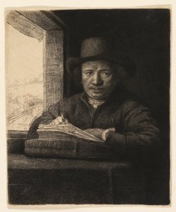Autoritratto Incisione alla Finestra da Rembrandt van Rijn