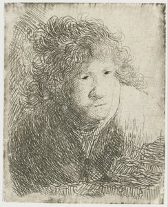 Autoritratto, inclinato in avanti, ascoltando, 1628 da Rembrandt van Rijn