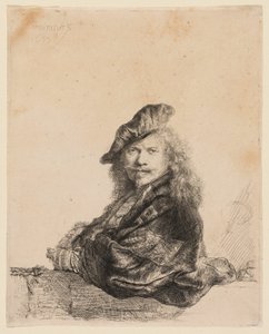 Autoritratto appoggiato a un davanzale di pietra da Rembrandt van Rijn