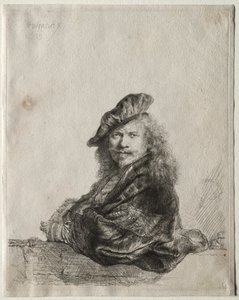 Autoritratto appoggiato a un davanzale di pietra da Rembrandt van Rijn