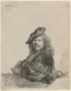 Autoritratto appoggiato a un davanzale di pietra da Rembrandt van Rijn