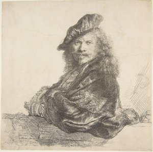 Autoritratto, appoggiato a un muro di pietra da Rembrandt van Rijn