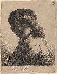 Autoritratto con berretto e sciarpa con il viso scuro da Rembrandt van Rijn