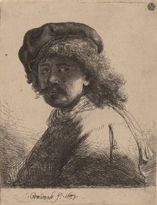 Autoritratto con cappello e sciarpa con il viso scuro da Rembrandt van Rijn