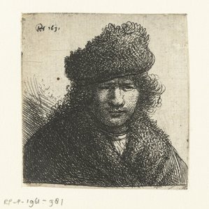 Autoritratto con cappello di pelliccia inclinato: busto da Rembrandt van Rijn