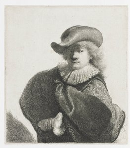 Autoritratto con cappello morbido e mantello a motivi da Rembrandt van Rijn