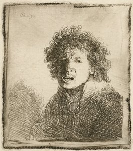 Autoritratto a bocca aperta, come se stesse urlando: busto da Rembrandt van Rijn