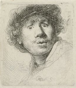 Autoritratto con berretto e occhi spalancati da Rembrandt van Rijn