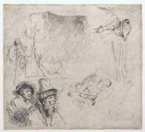 Foglio di studi (con una donna malata a letto)
