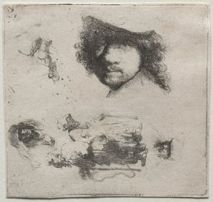 Foglio di Studi: Autoritratto, una Coppia di Mendicanti, ecc. da Rembrandt van Rijn