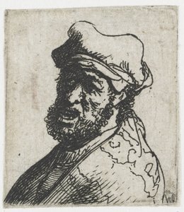 Foglio con studi di teste maschili: uomo che grida, tre quarti a sinistra: busto da Rembrandt van Rijn
