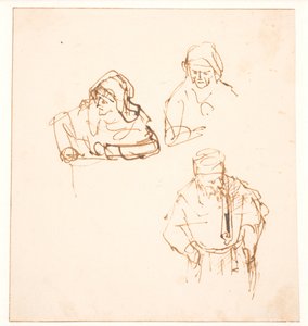 Schizzo con due studi di una donna e uno studio di un uomo da Rembrandt van Rijn
