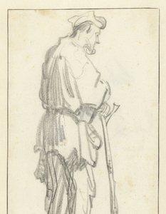 Uomo in piedi con un bastone, rivolto a destra da Rembrandt van Rijn