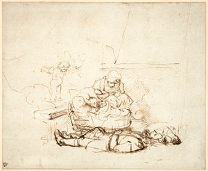 La Sacra Famiglia dormiente, con angeli, 1645 da Rembrandt van Rijn